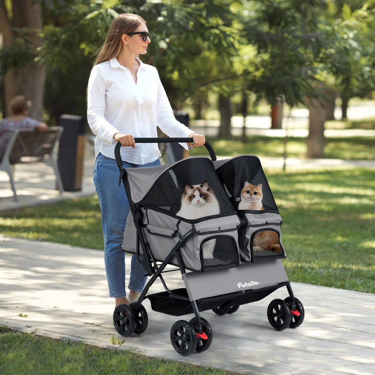 Foldable Double Pet Stroller with Adjustable Sunshade and Storage Basket, photo 2 of 24