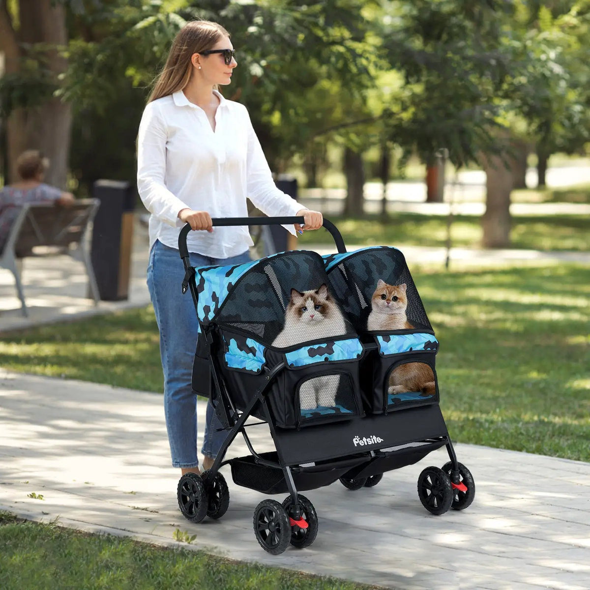 Foldable Double Pet Stroller with Adjustable Sunshade and Storage Basket, photo 3 of 24