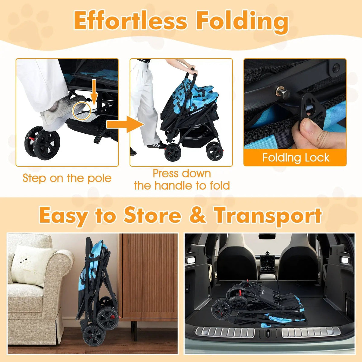 Foldable Double Pet Stroller with Adjustable Sunshade and Storage Basket, photo 18 of 24