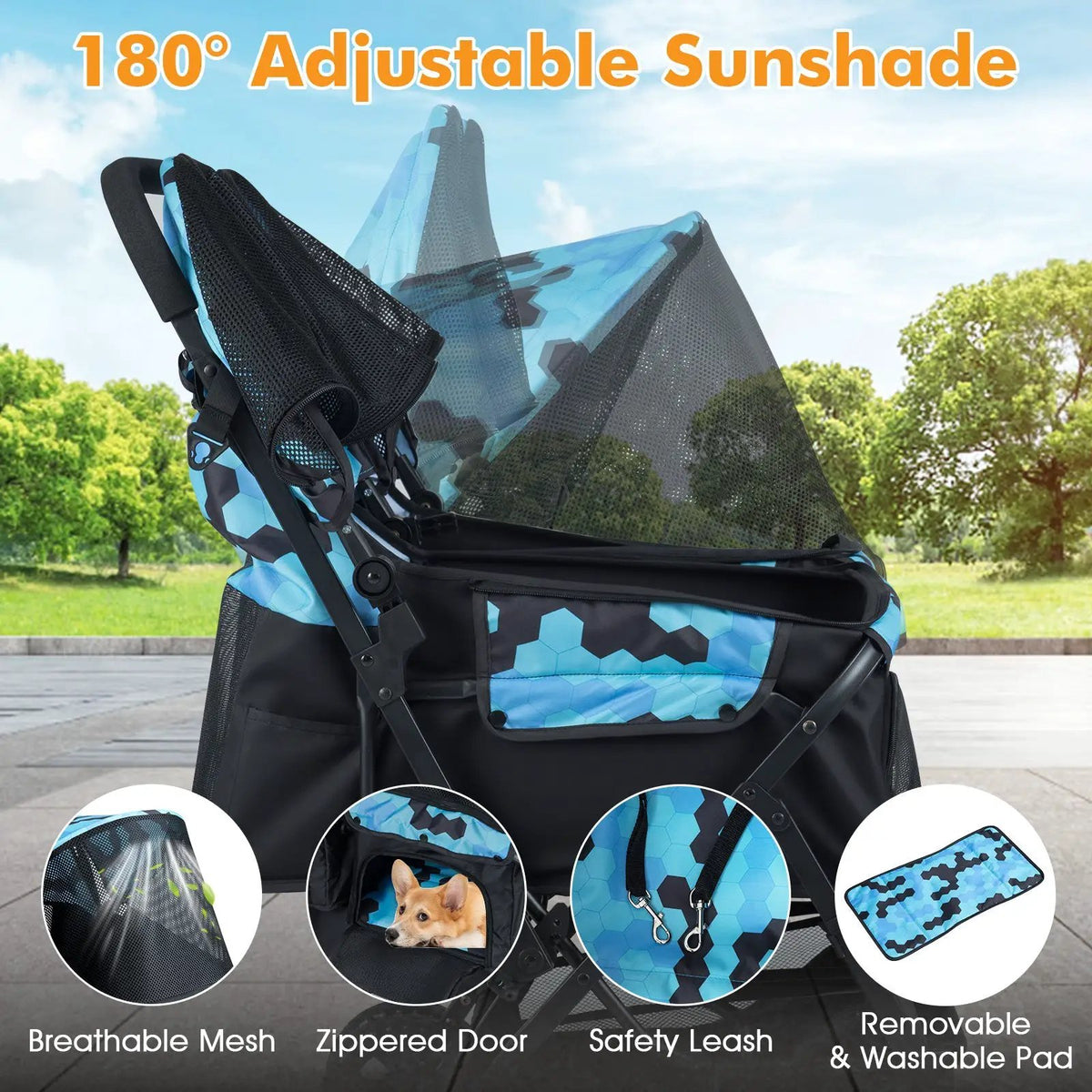 Foldable Double Pet Stroller with Adjustable Sunshade and Storage Basket, photo 24 of 24
