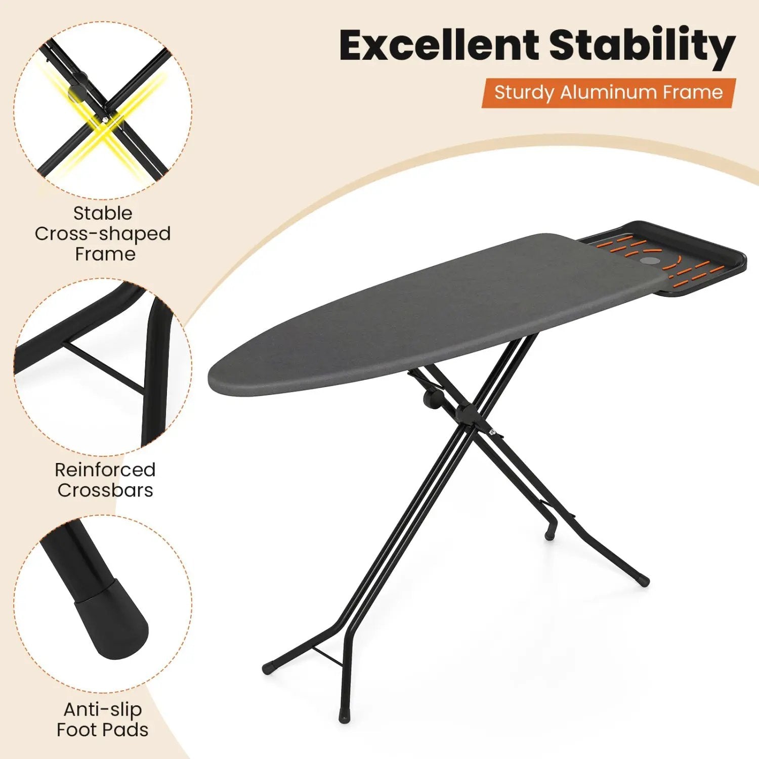 Full Size Foldable Ironing Board with Collapsible Iron Rest by DirectDeals