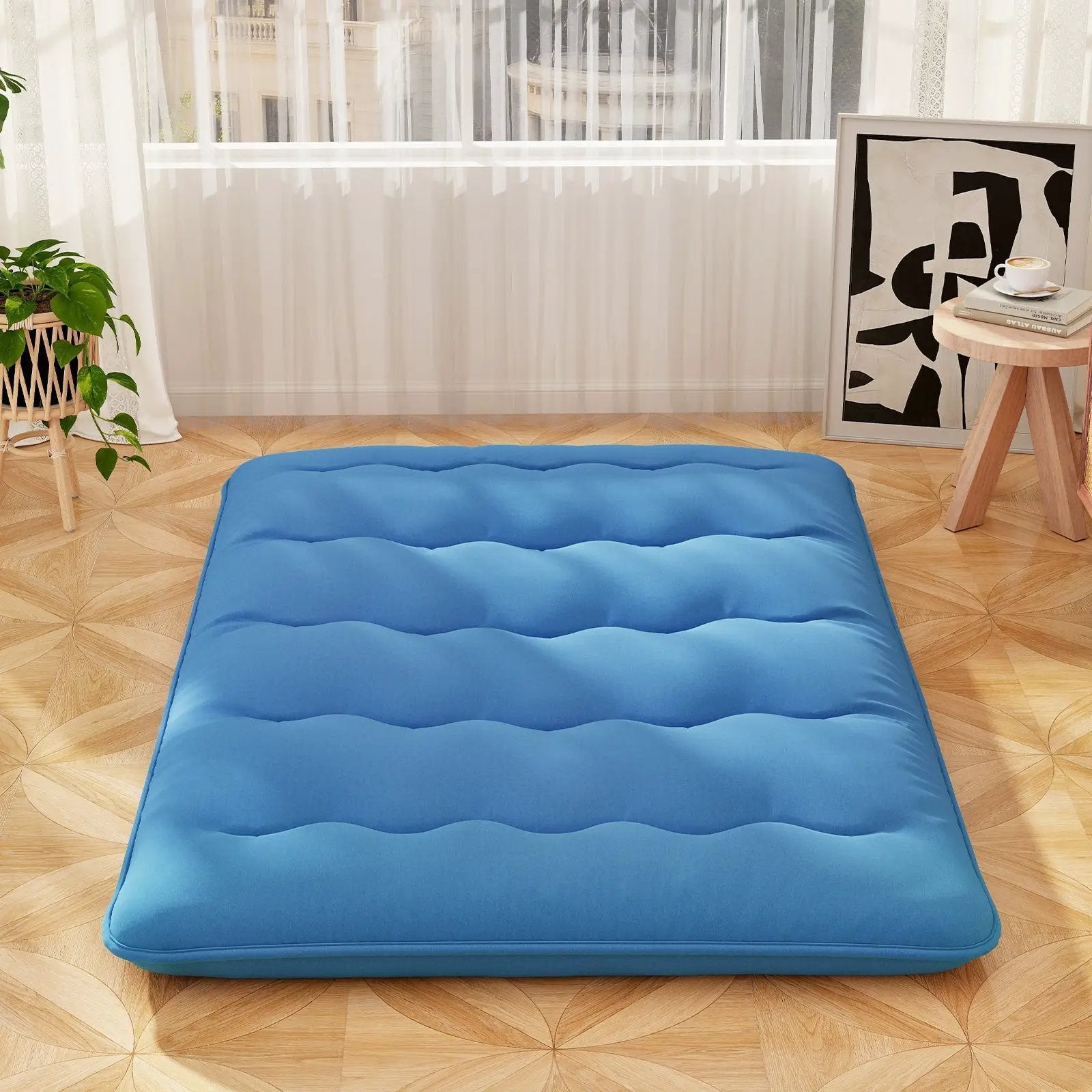 Foldable Futon Mattress with Washable Cover and Carry Bag for Camping Blue by DirectDeals