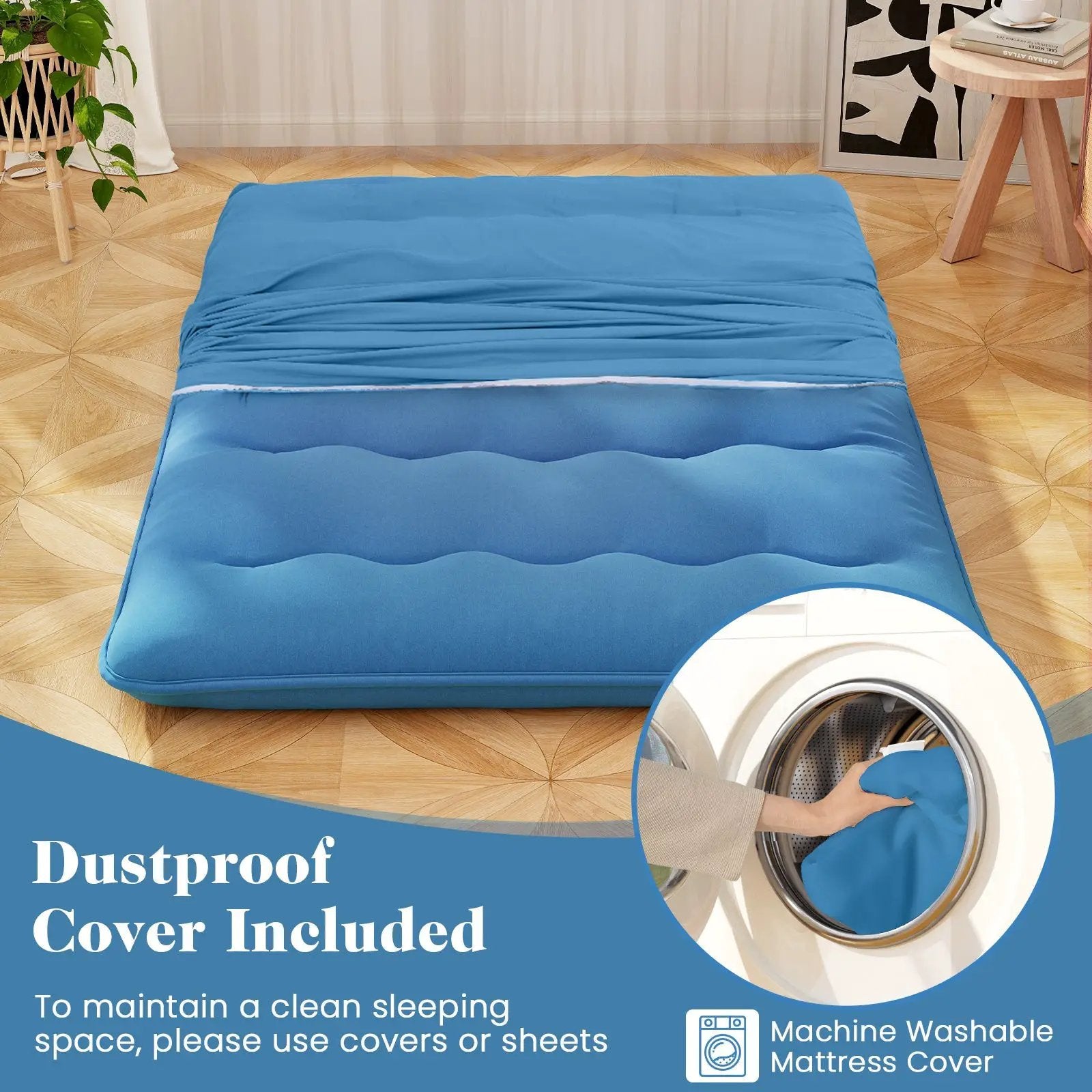 Foldable Futon Mattress with Washable Cover and Carry Bag for Camping Blue by DirectDeals