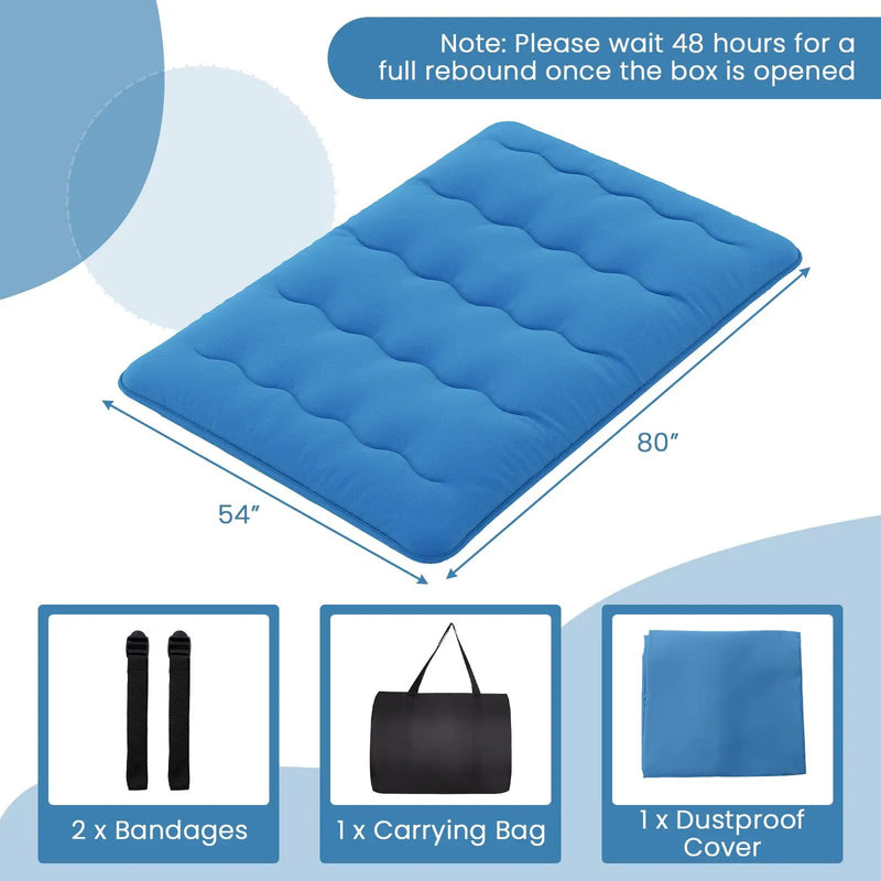 Foldable Futon Mattress with Washable Cover and Carry Bag for Camping Blue by DirectDeals