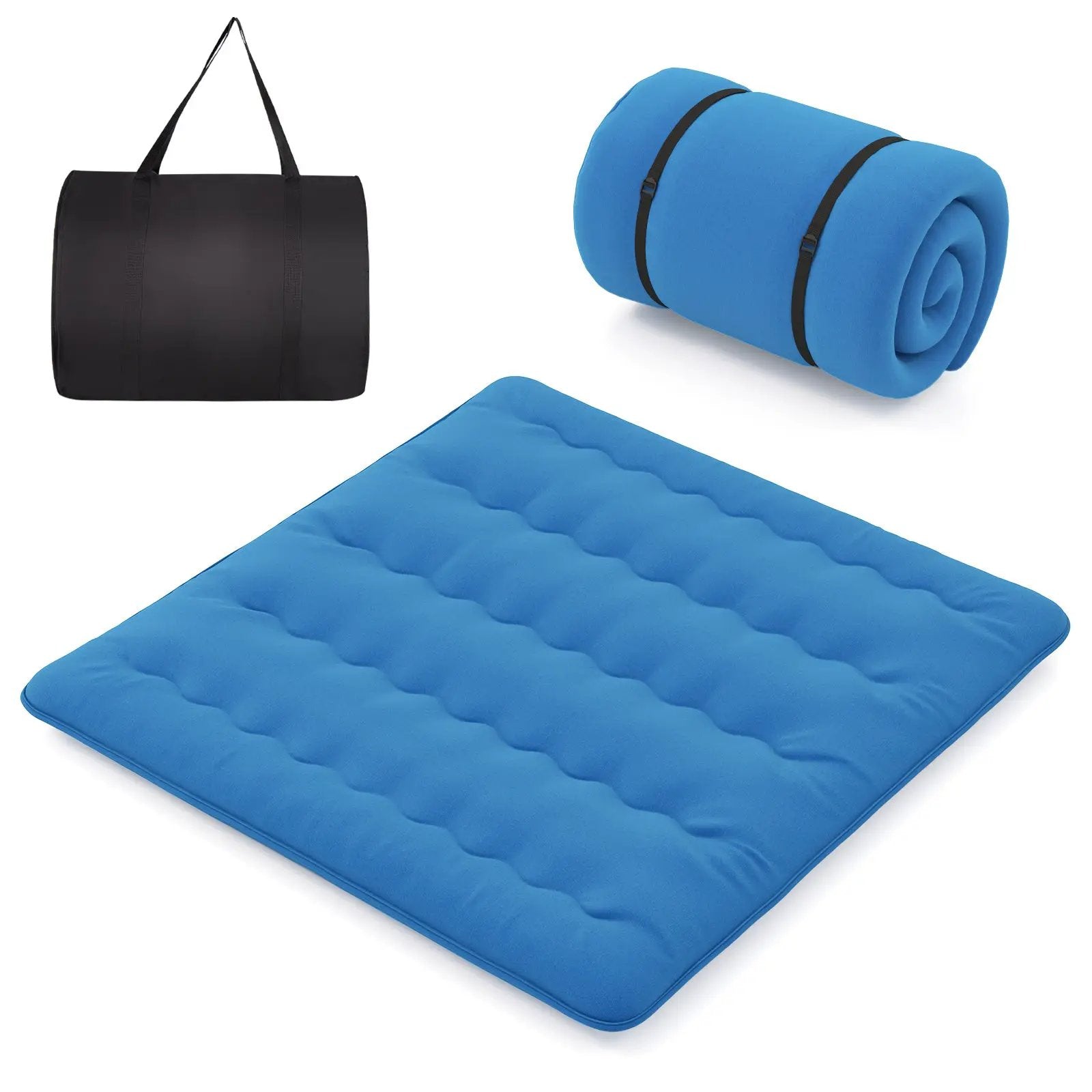 Foldable Futon Mattress with Washable Cover and Carry Bag for Camping Blue by DirectDeals