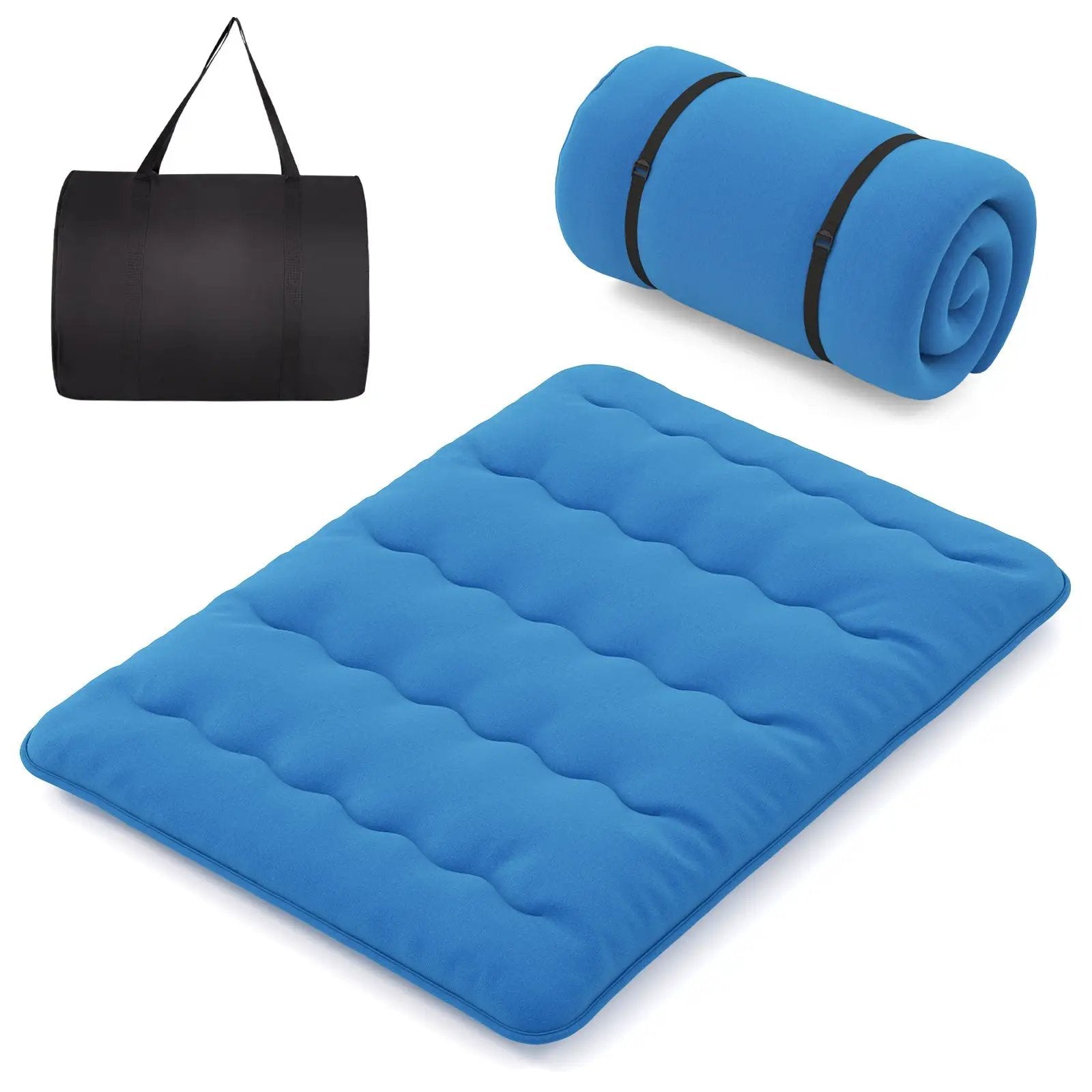 Foldable Futon Mattress with Washable Cover and Carry Bag for Camping Blue by DirectDeals