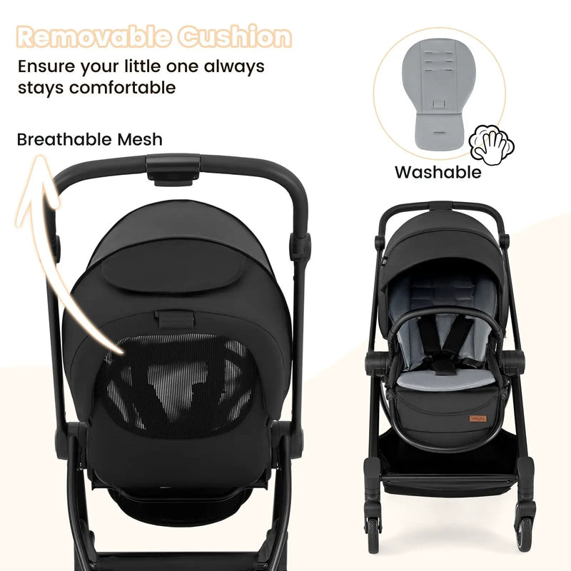 Foldable Infant Pram Stroller with Reversible Seat Reclining Backrest by DirectDeals