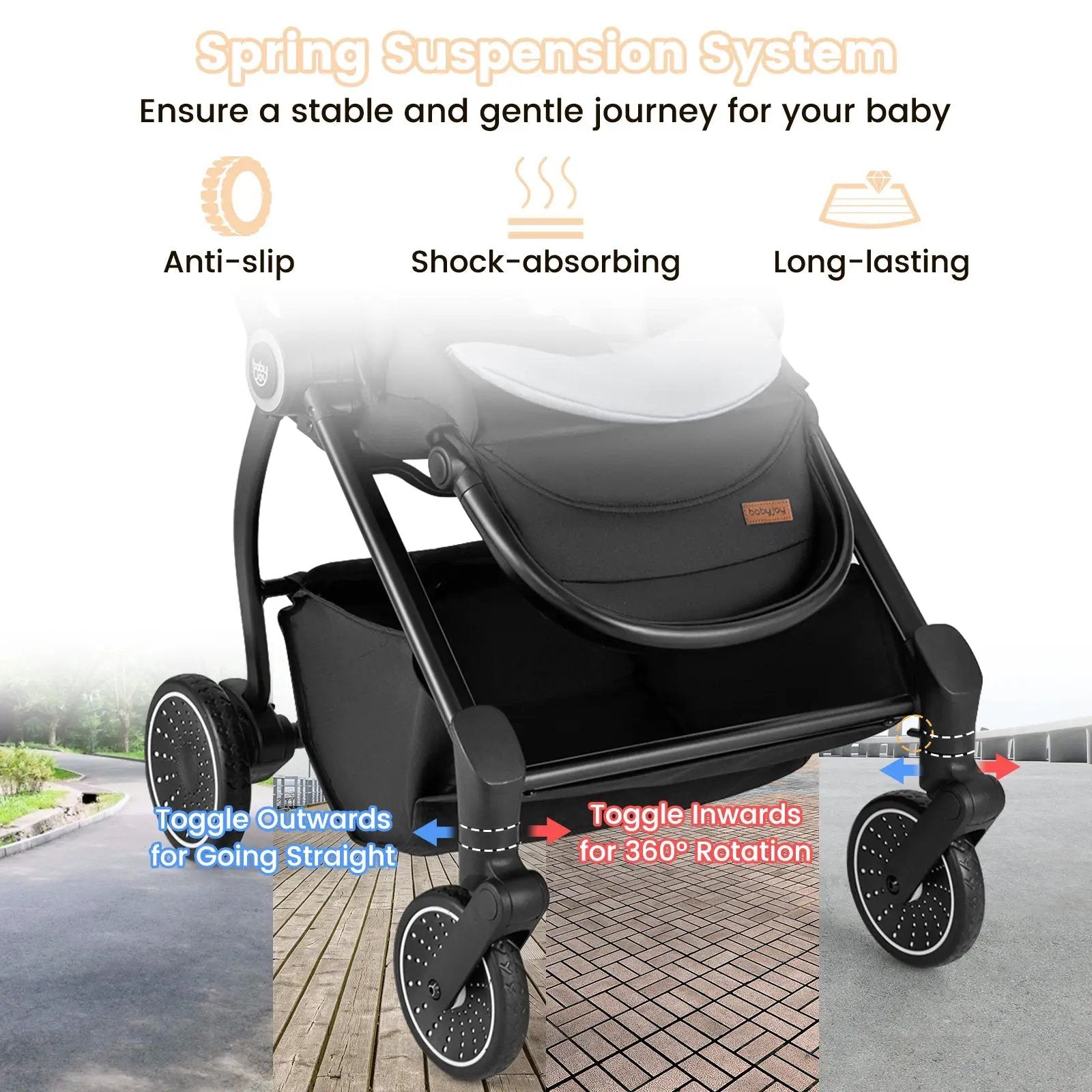 Foldable Infant Pram Stroller with Reversible Seat Reclining Backrest by DirectDeals