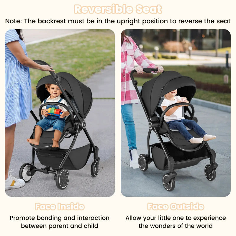 Foldable Infant Pram Stroller with Reversible Seat Reclining Backrest by DirectDeals