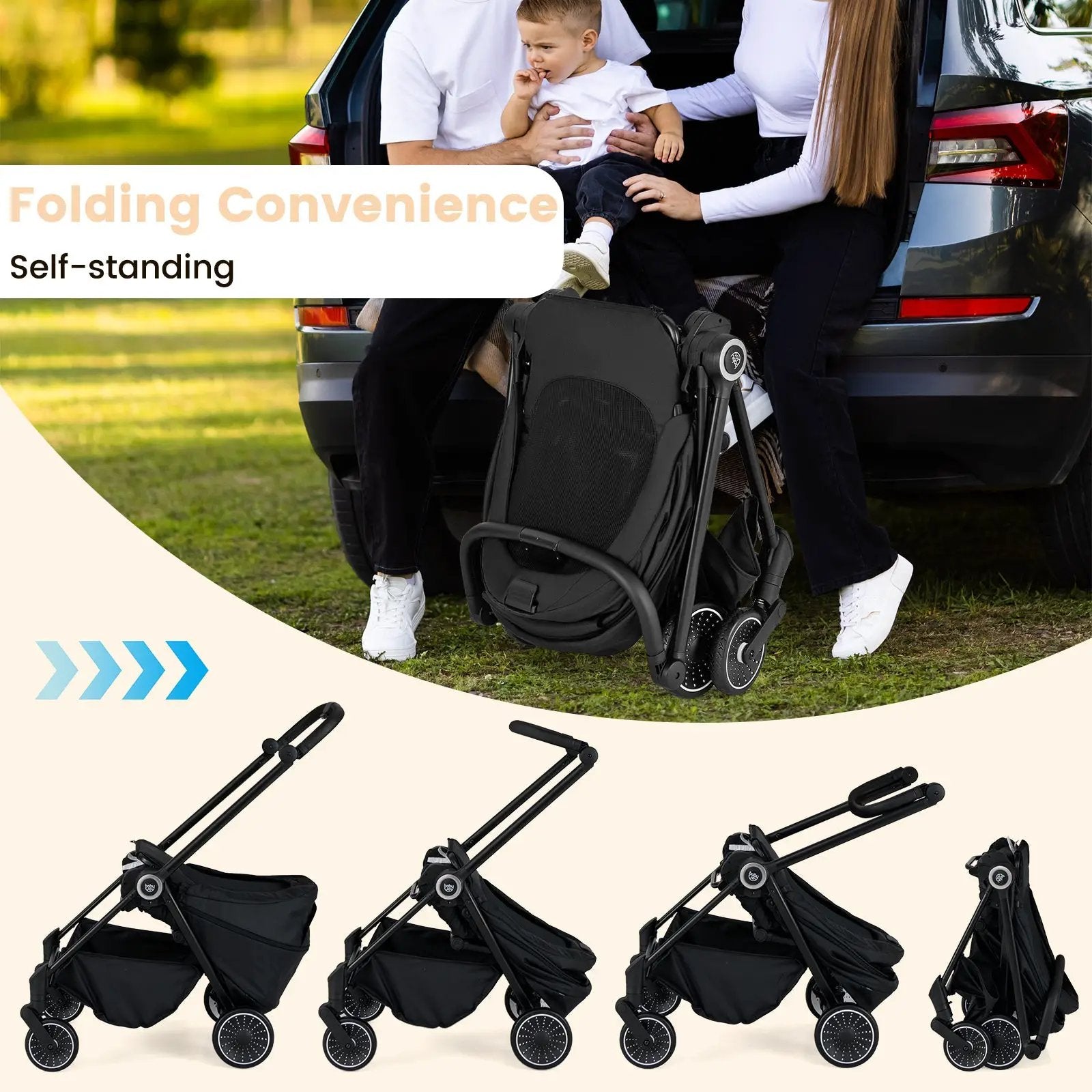 Foldable Infant Pram Stroller with Reversible Seat Reclining Backrest by DirectDeals