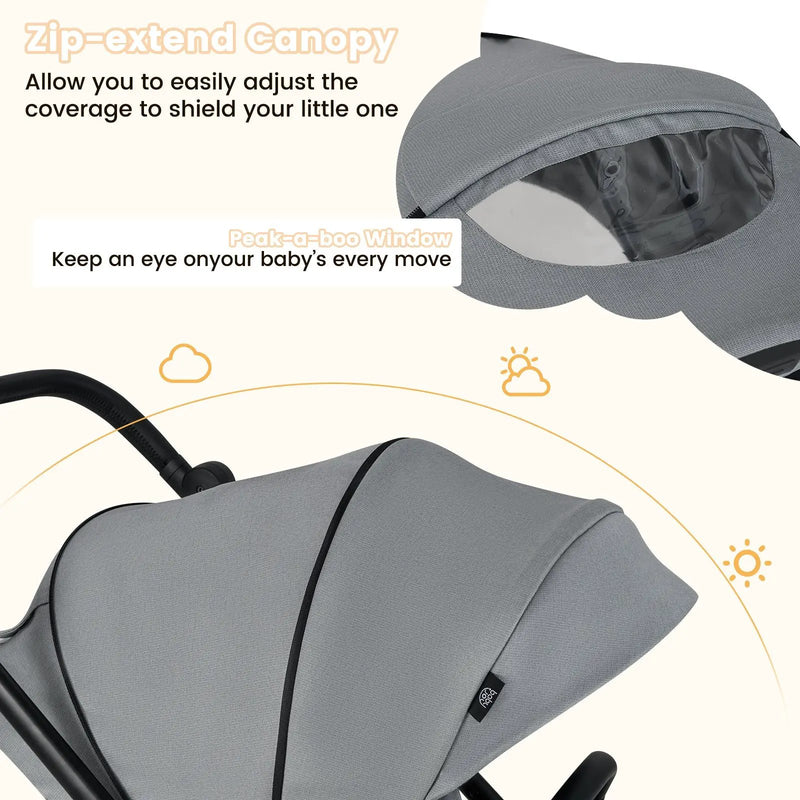 Foldable Infant Pram Stroller with Reversible Seat Reclining Backrest by DirectDeals