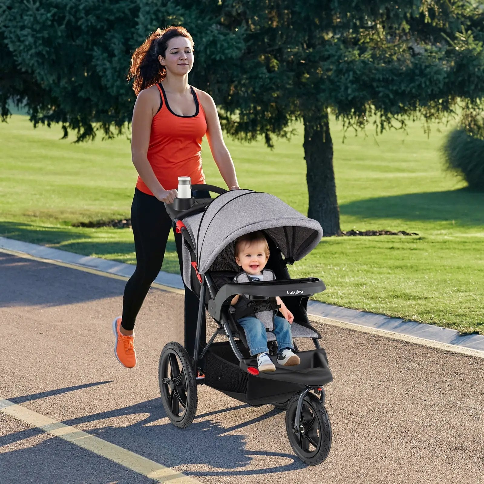 Foldable Jogging Stroller with Detachable Tray and Air-Filled Rubber Tires by DirectDeals