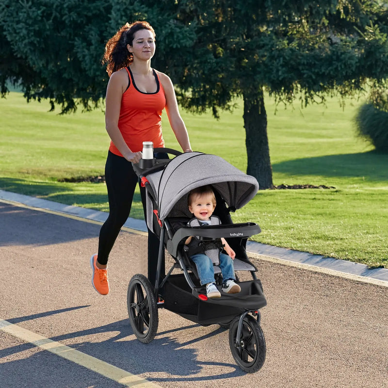 Foldable Jogging Stroller with Detachable Tray and Air-Filled Rubber Tires by DirectDeals