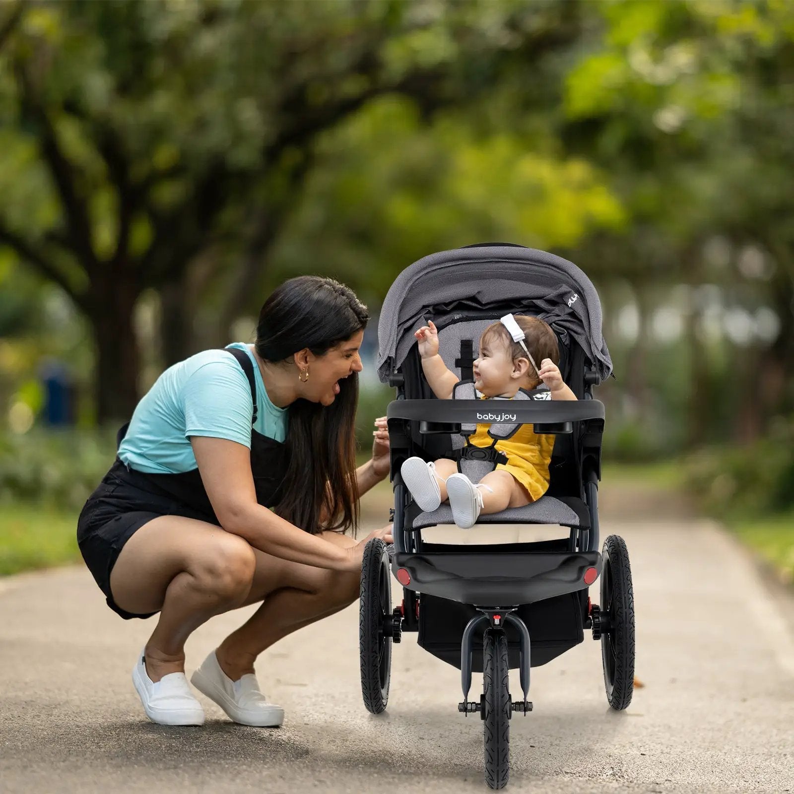 Foldable Jogging Stroller with Detachable Tray and Air-Filled Rubber Tires by DirectDeals