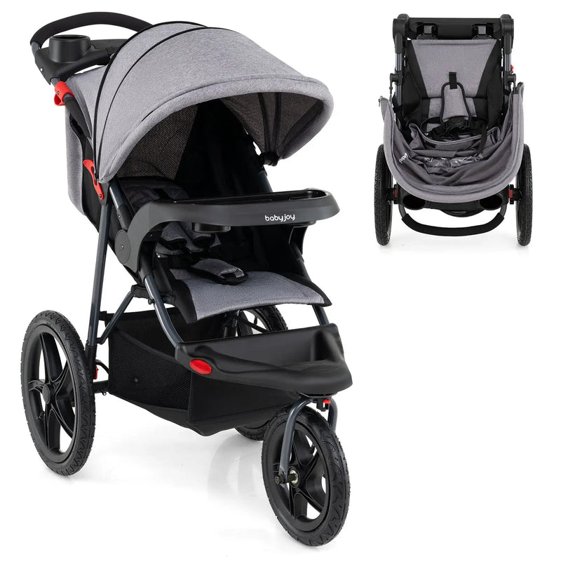 Foldable Jogging Stroller with Detachable Tray and Air-Filled Rubber Tires by DirectDeals