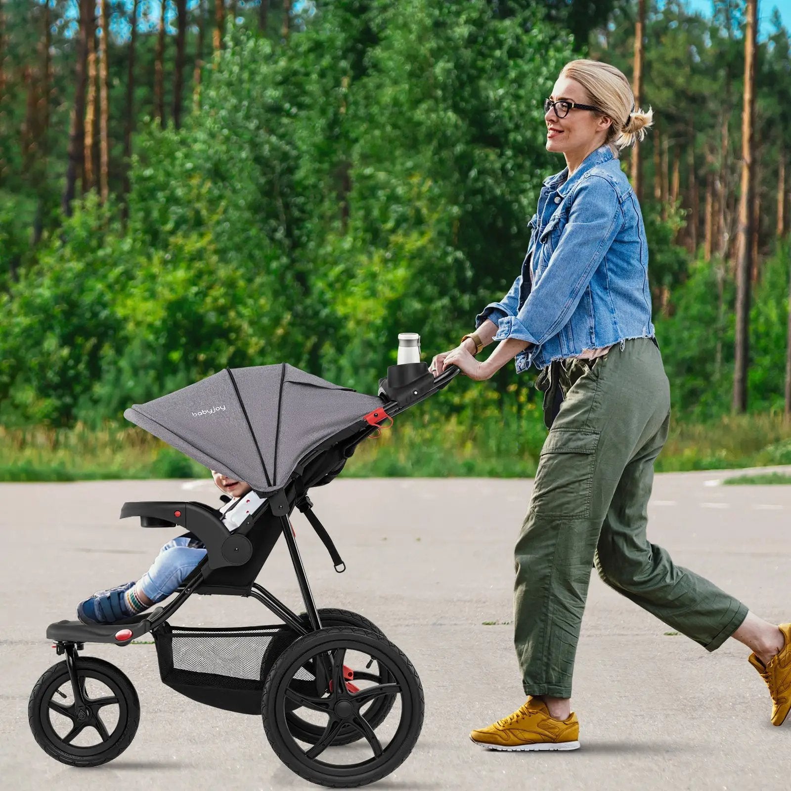 Foldable Jogging Stroller with Detachable Tray and Air-Filled Rubber Tires by DirectDeals