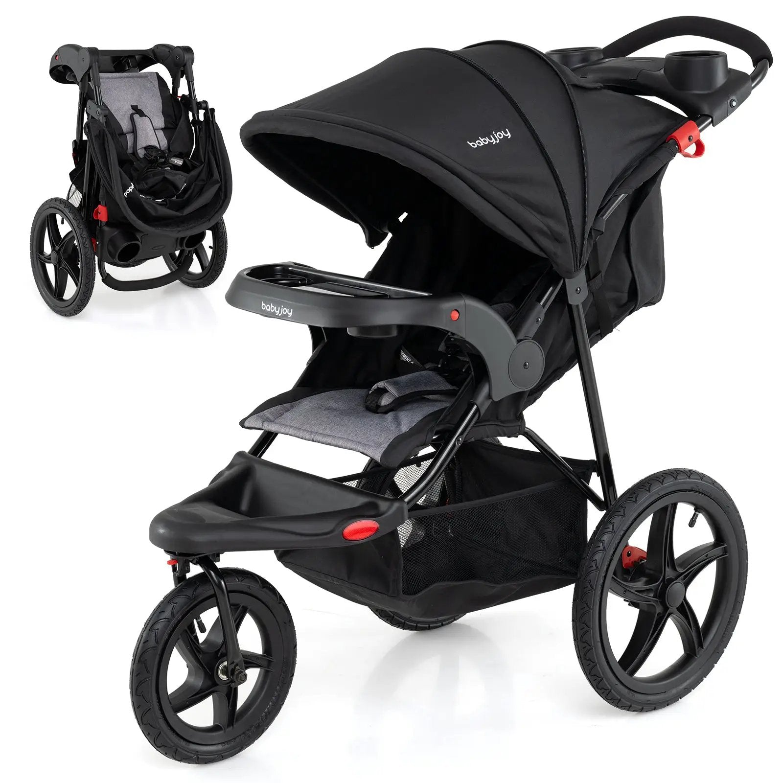 Foldable Jogging Stroller with Detachable Tray and Air-Filled Rubber Tires by DirectDeals
