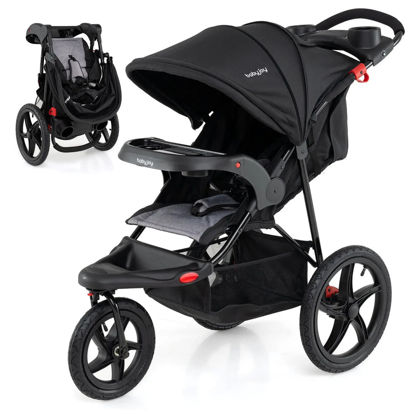 Foldable Jogging Stroller with Detachable Tray and Air-Filled Rubber Tires by DirectDeals