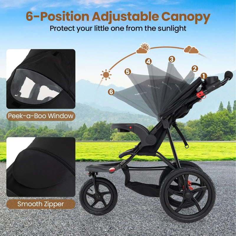 Foldable Jogging Stroller with Detachable Tray and Air-Filled Rubber Tires by DirectDeals