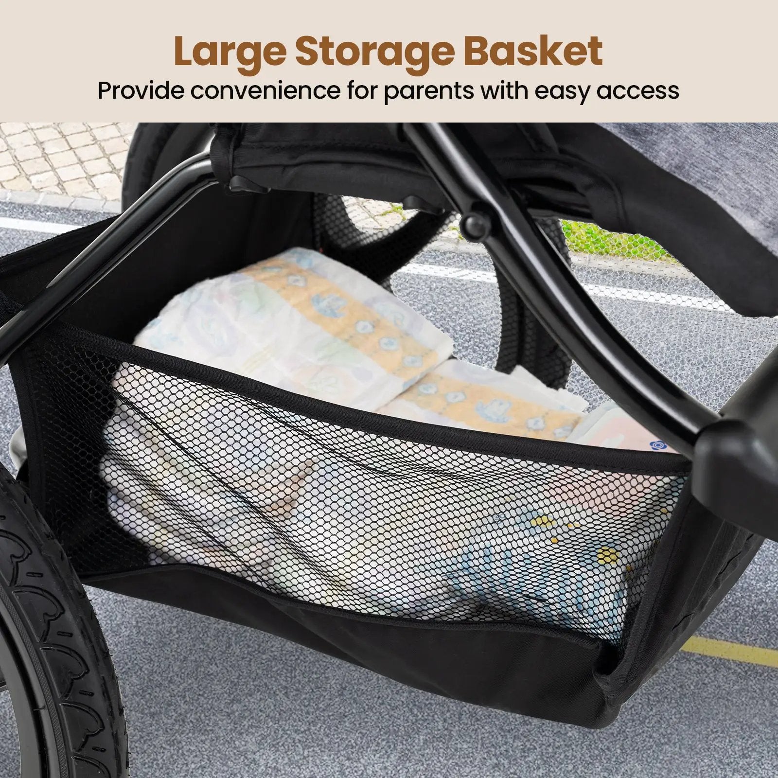 Foldable Jogging Stroller with Detachable Tray and Air-Filled Rubber Tires by DirectDeals