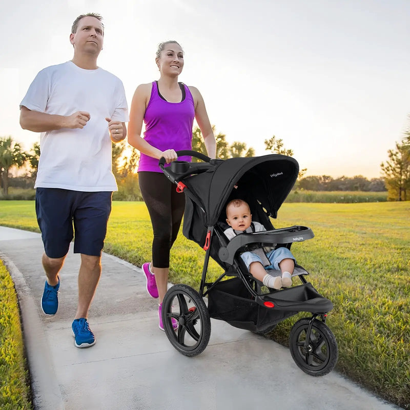 Foldable Jogging Stroller with Detachable Tray and Air-Filled Rubber Tires by DirectDeals