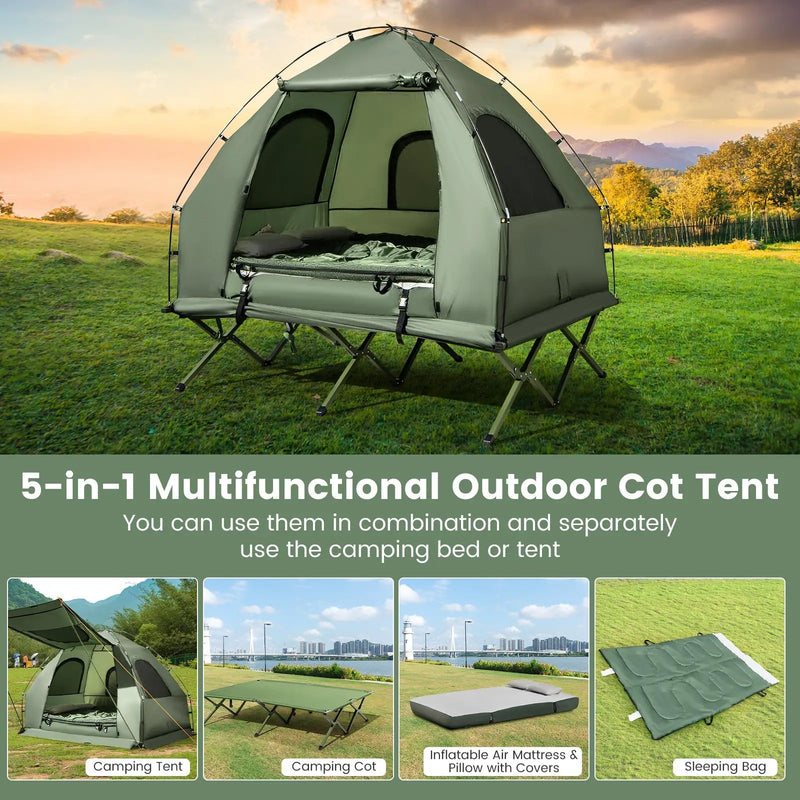 5-in-1 2-Person Foldable Outdoor Camping Tent Cot with Air Mattress and Sleeping Bag by DirectDeals