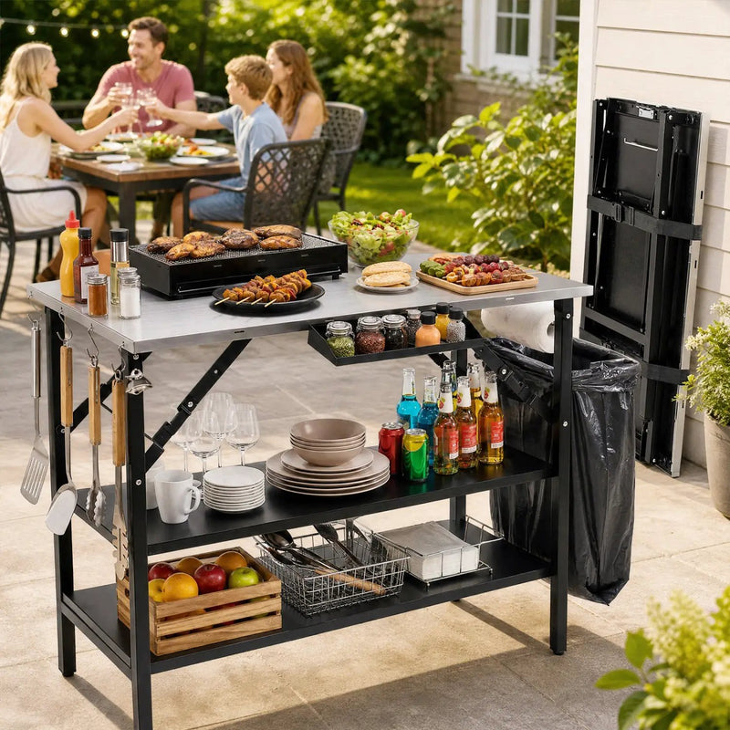 Foldable Outdoor Cook Station with Removable Shelves by DirectDeals