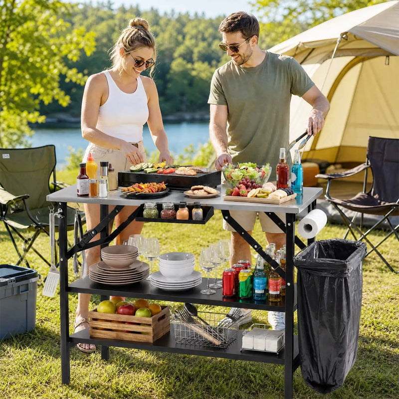 Foldable Outdoor Cook Station with Removable Shelves by DirectDeals