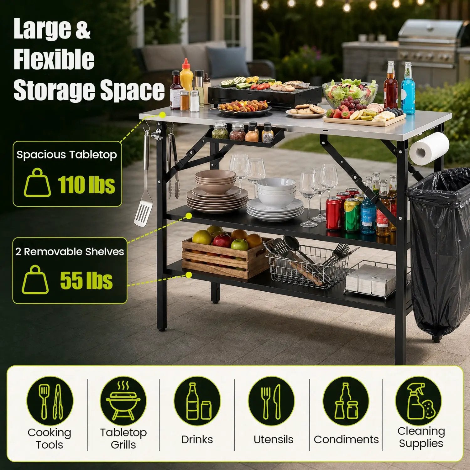 Foldable Outdoor Cook Station with Removable Shelves by DirectDeals