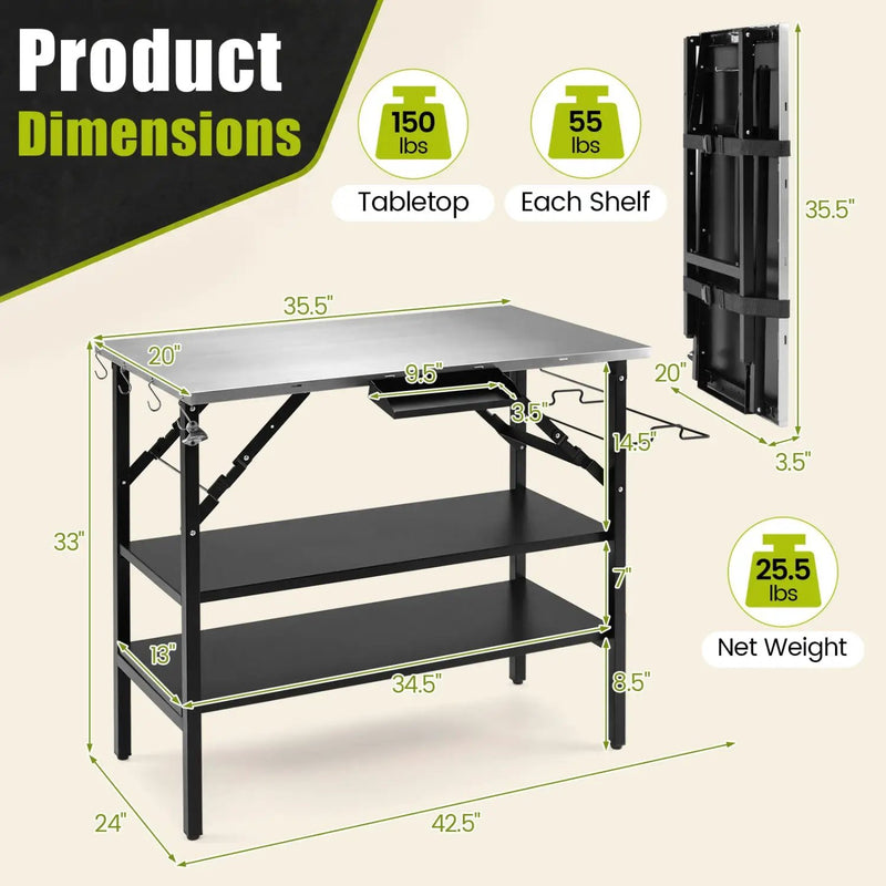 Foldable Outdoor Cook Station with Removable Shelves by DirectDeals