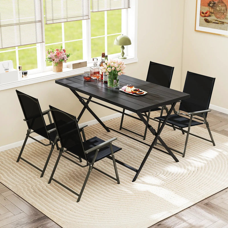 Foldable Outdoor Dining Table 48inch x 30inch Rectangular Metal Patio Table with Slatted Tabletop-Black by DirectDeals