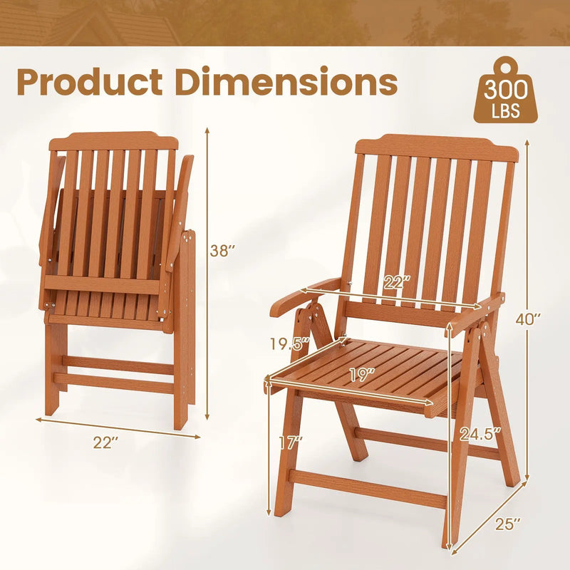 Foldable Patio Chair All-Weather HDPE Outdoor Dining Chair with Armrest by DirectDeals
