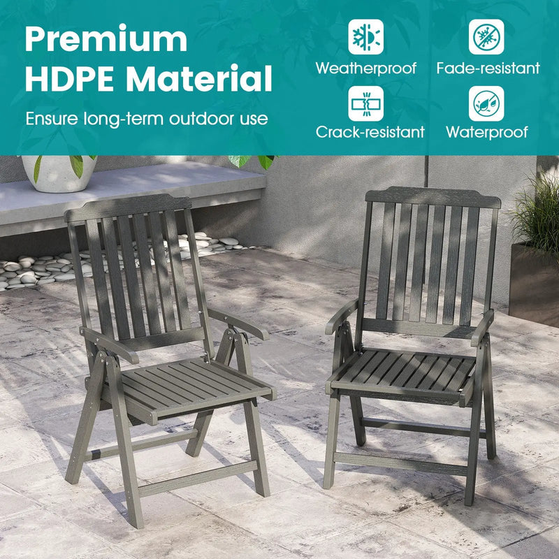 Foldable Patio Chair All-Weather HDPE Outdoor Dining Chair with Armrest by DirectDeals