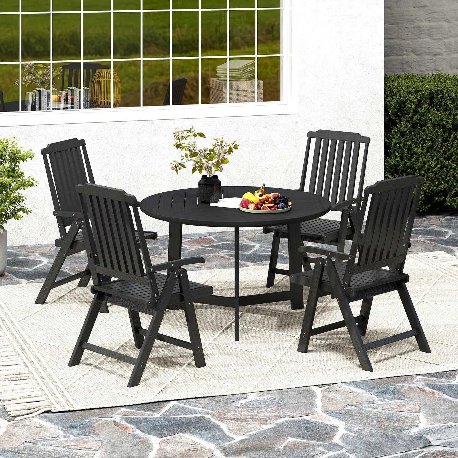 Foldable Patio Chair All-Weather HDPE Outdoor Dining Chair with Armrest by DirectDeals