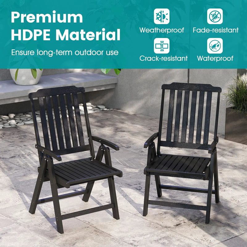Foldable Patio Chair All-Weather HDPE Outdoor Dining Chair with Armrest by DirectDeals