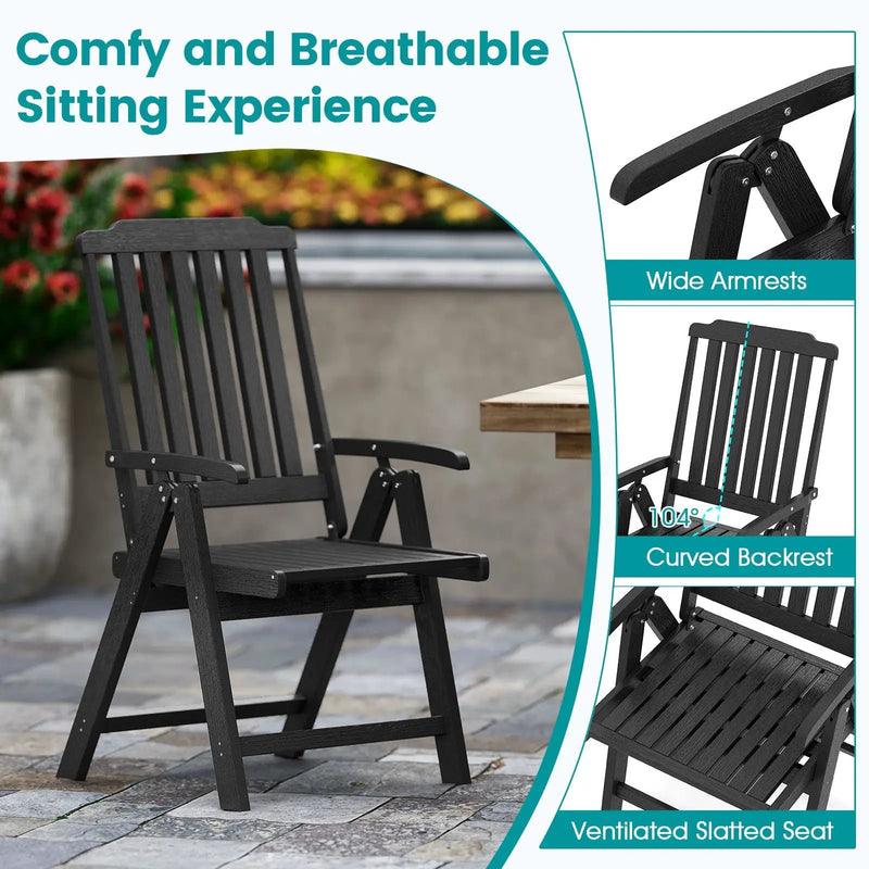 Foldable Patio Chair All-Weather HDPE Outdoor Dining Chair with Armrest by DirectDeals