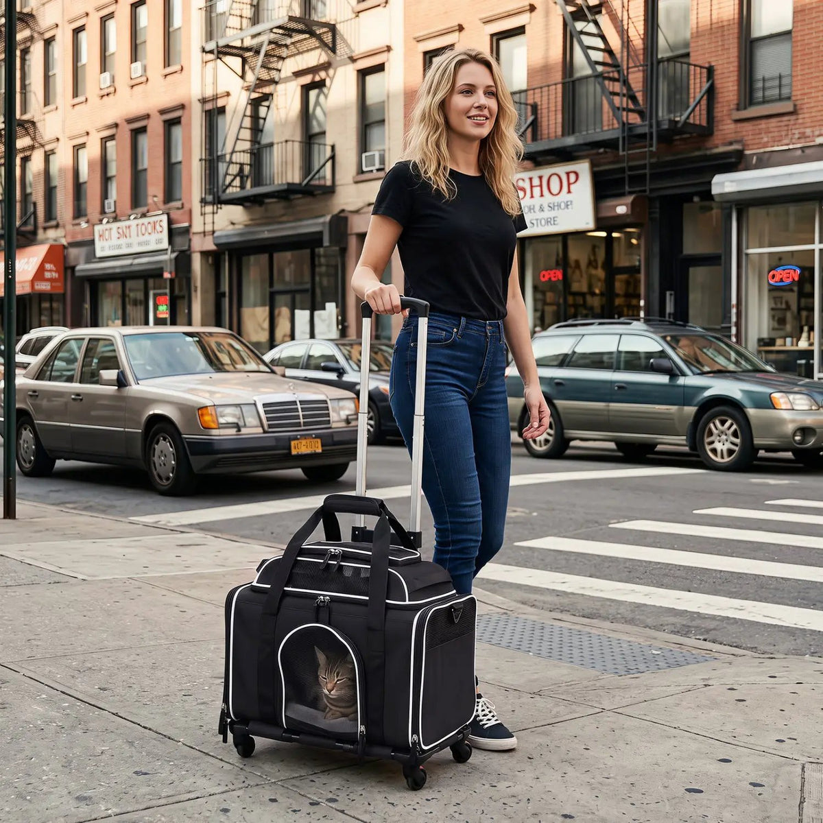 Rolling Pet Carrier with Wheels for Cats and Small Dogs by DirectDeals
