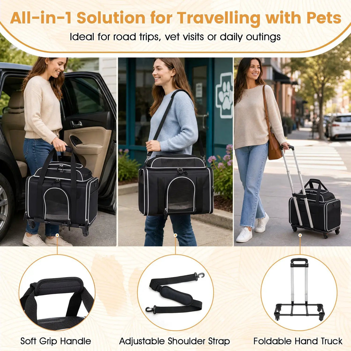 Rolling Pet Carrier with Wheels for Cats and Small Dogs by DirectDeals