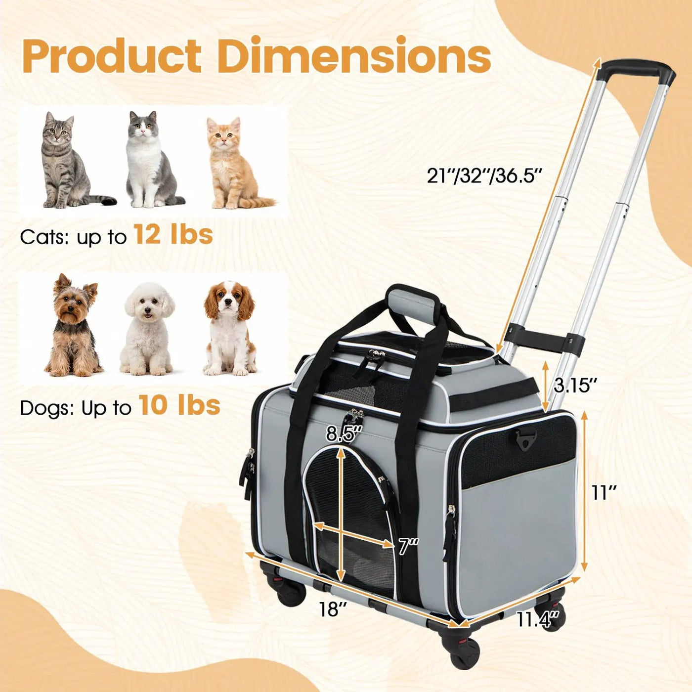 Rolling Pet Carrier with Wheels for Cats and Small Dogs by DirectDeals