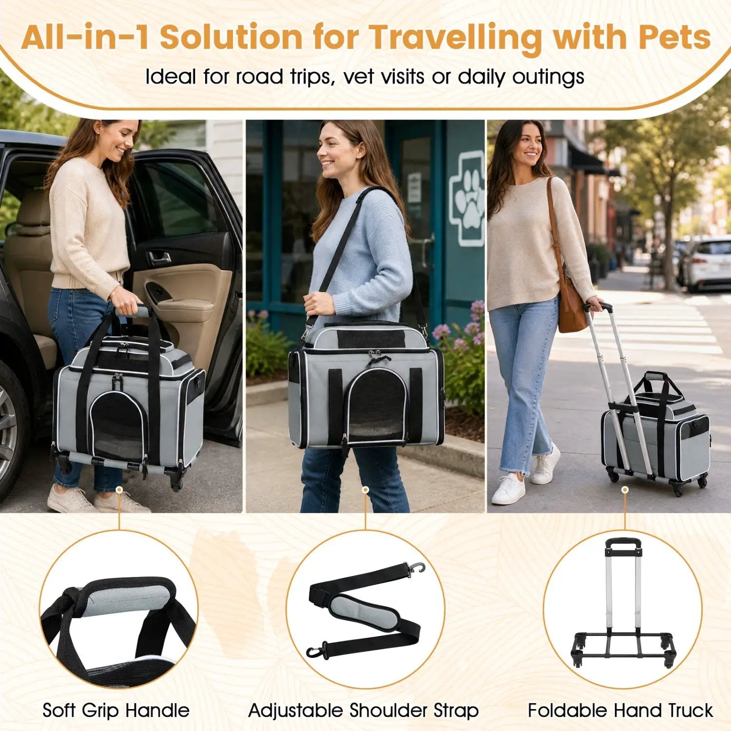 Rolling Pet Carrier with Wheels for Cats and Small Dogs by DirectDeals