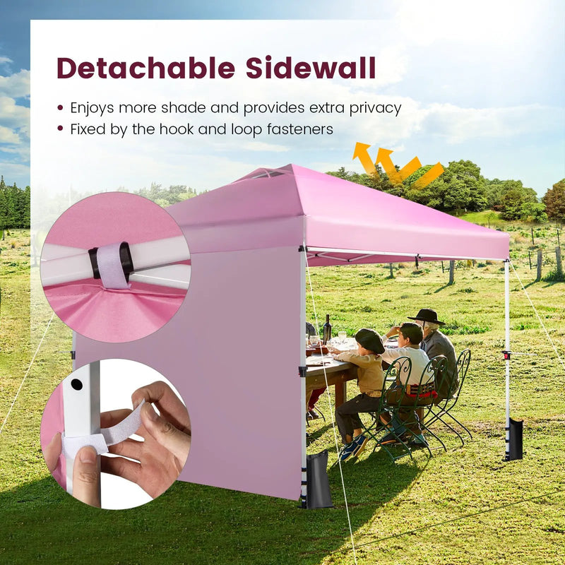 10 x 10 Feet Foldable Commercial Pop-up Canopy with Roller Bag and Banner Strip by DirectDeals