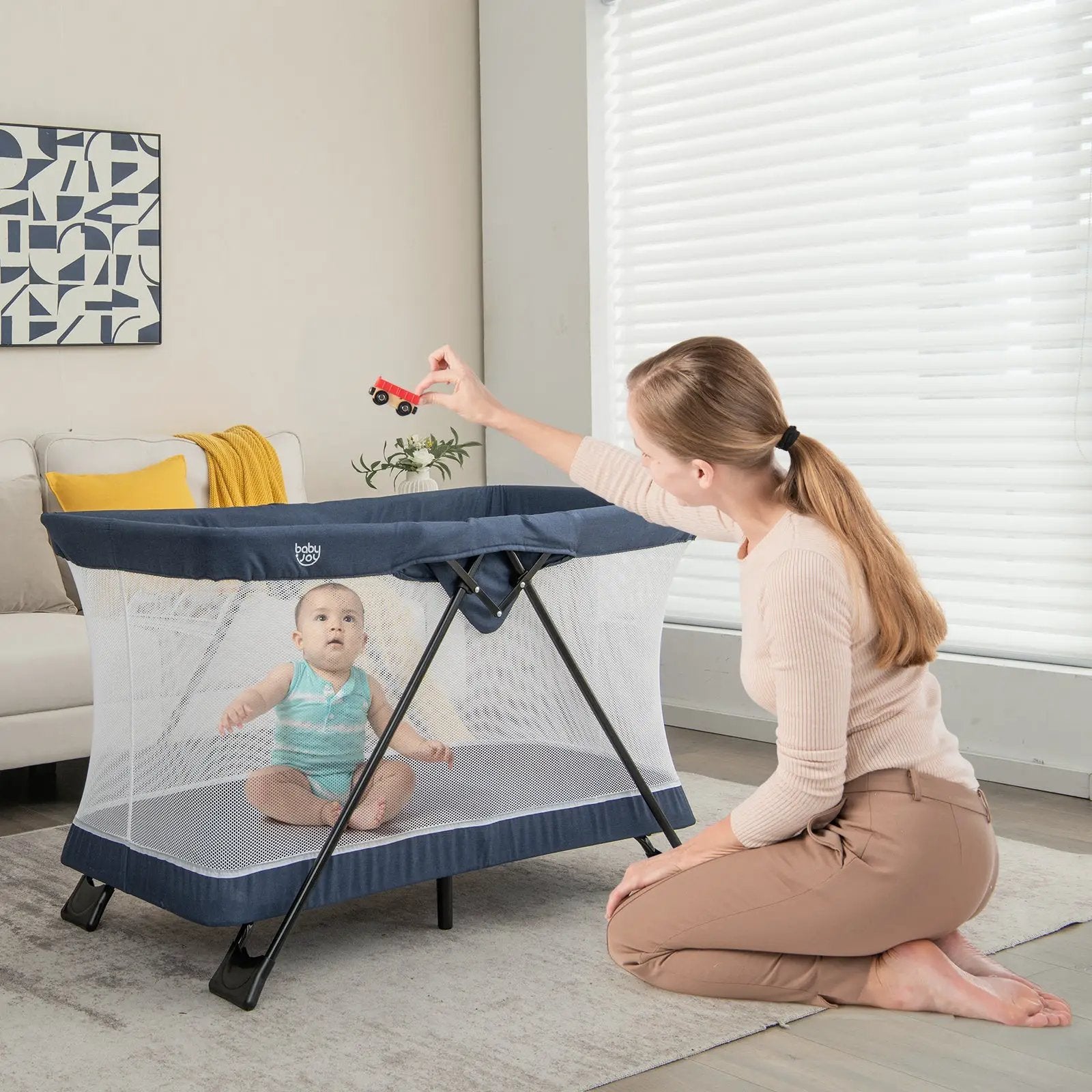 Baby Foldable Playpen with Removable Mattress and Washable Cover by DirectDeals