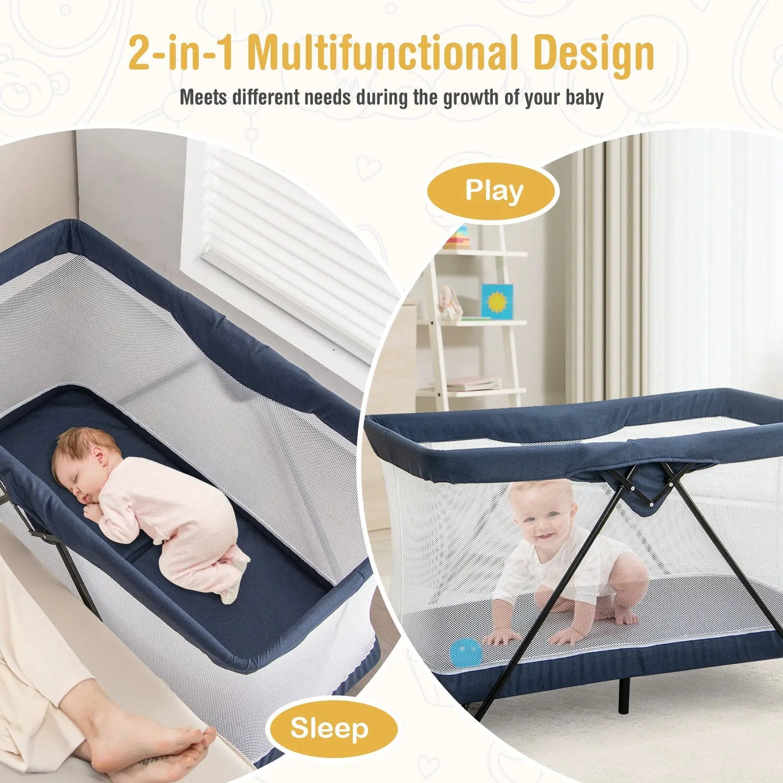 Baby Foldable Playpen with Removable Mattress and Washable Cover by DirectDeals