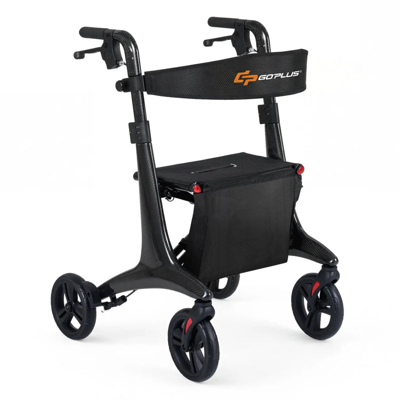 Foldable Rollator Rolling Walker with Seat for Seniors-Black by DirectDeals