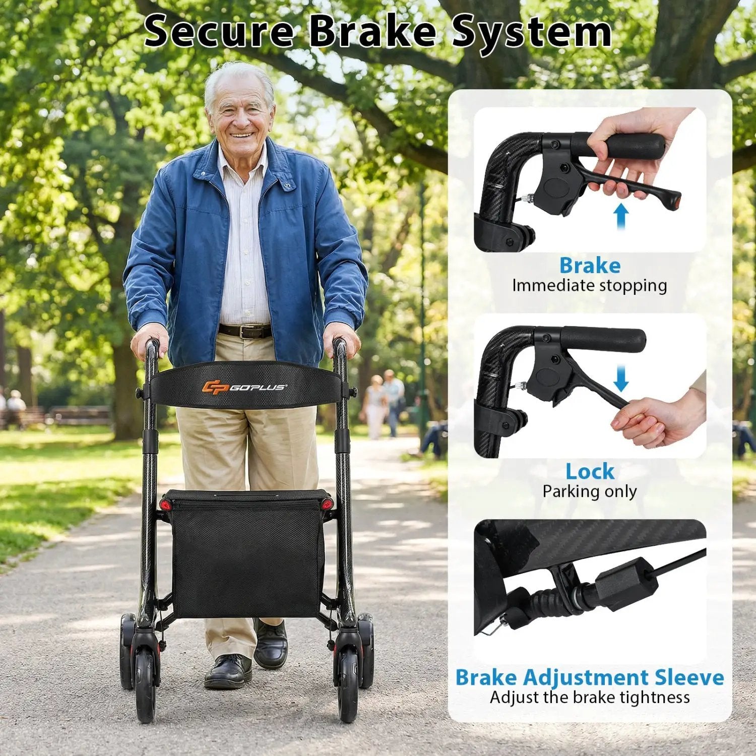 Foldable Rollator Rolling Walker with Seat for Seniors-Black by DirectDeals