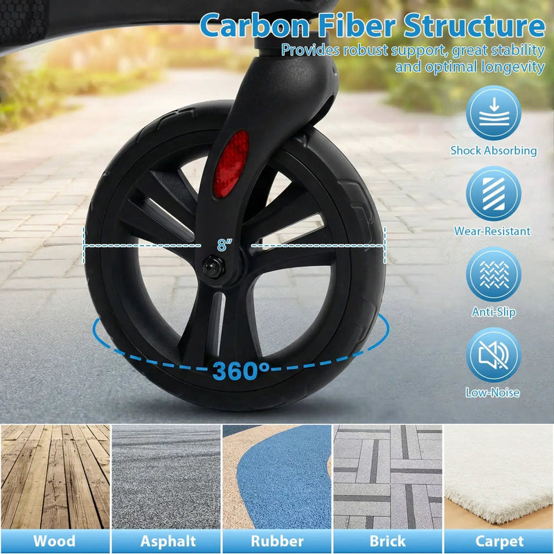 Foldable Rollator Rolling Walker with Seat for Seniors-Black by DirectDeals