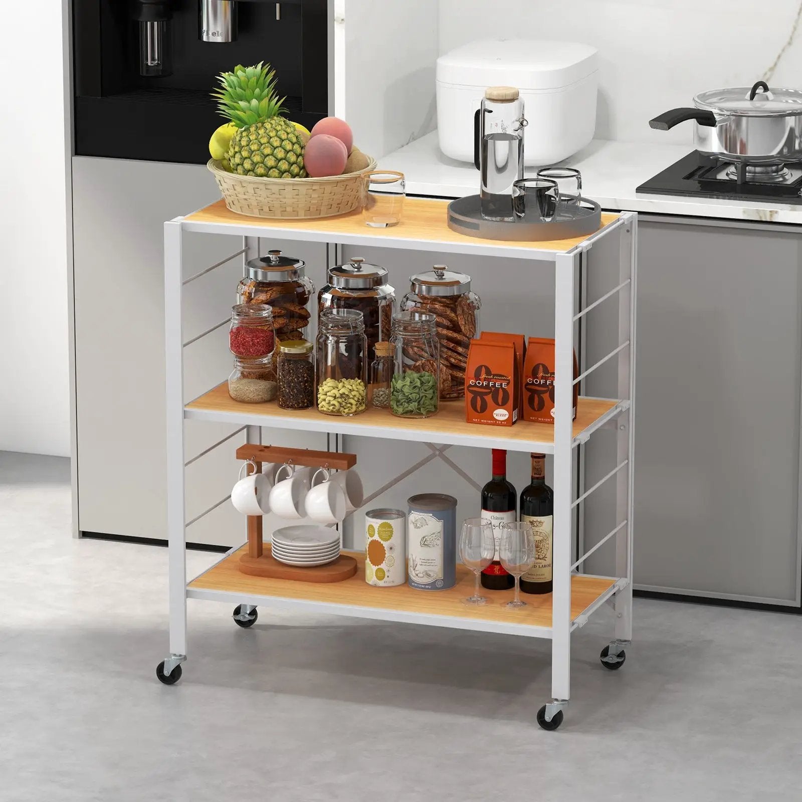 3-Tier Foldable Shelving Unit with Detachable Wheels and Adjustable Shelves by DirectDeals