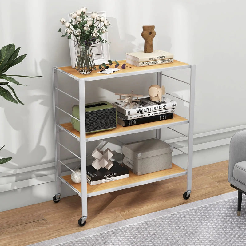 3-Tier Foldable Shelving Unit with Detachable Wheels and Adjustable Shelves by DirectDeals