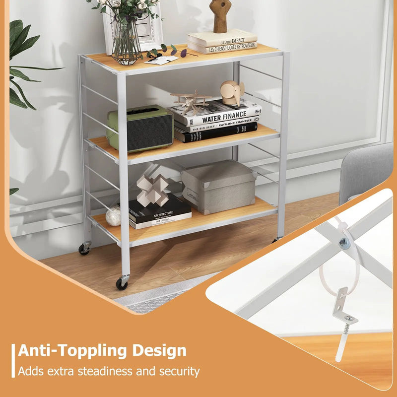 3-Tier Foldable Shelving Unit with Detachable Wheels and Adjustable Shelves by DirectDeals