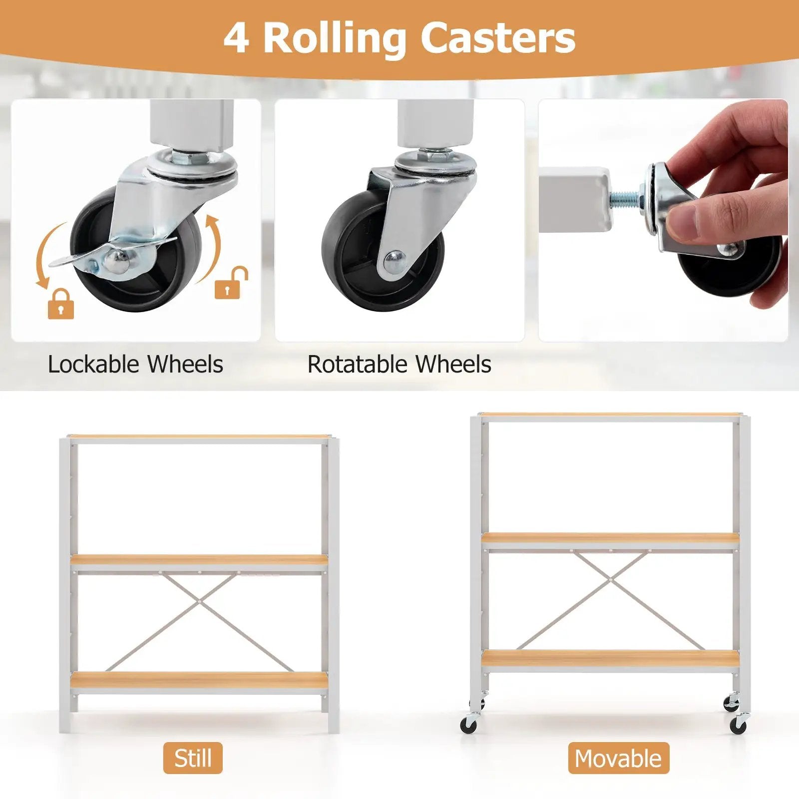 3-Tier Foldable Shelving Unit with Detachable Wheels and Adjustable Shelves by DirectDeals
